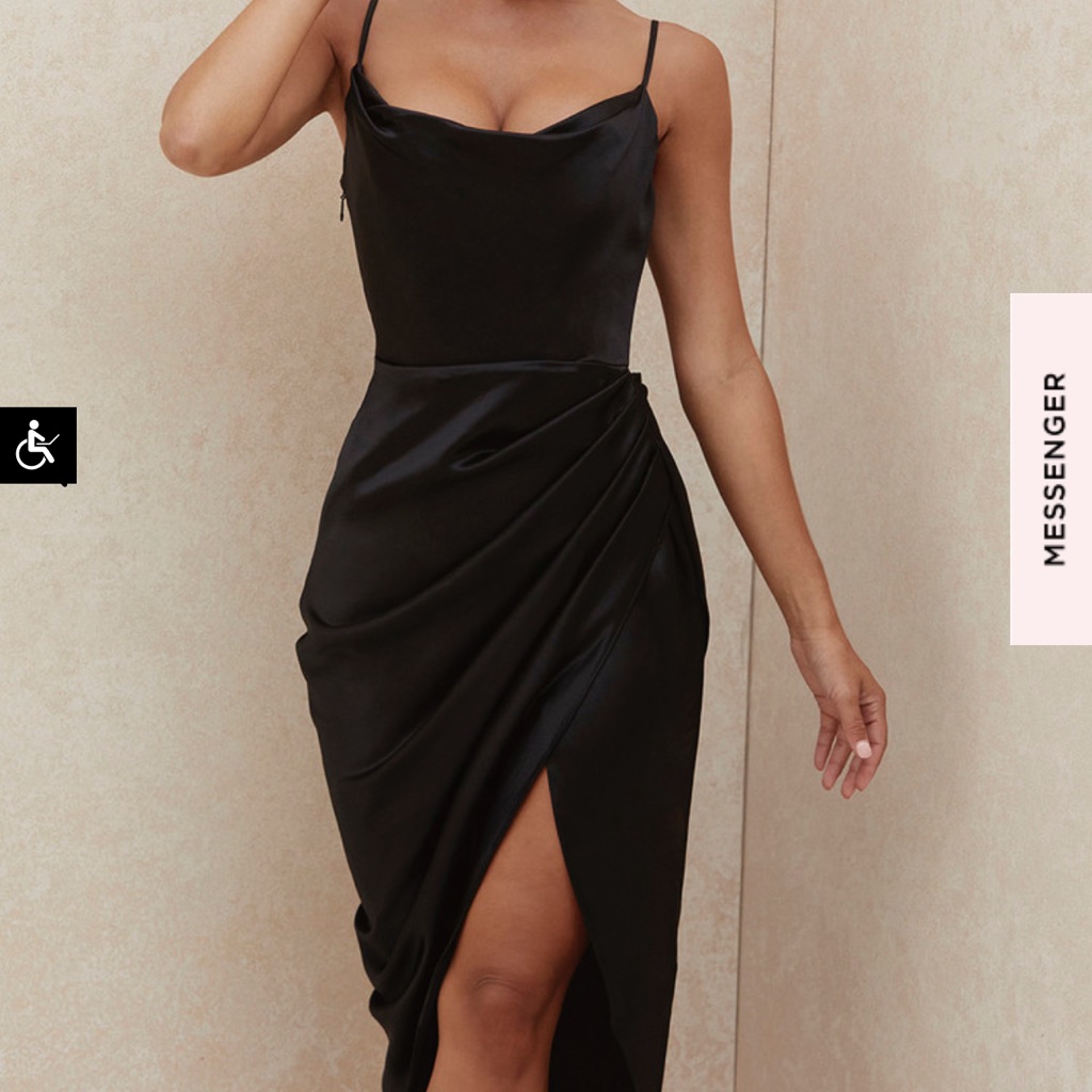 House Of Cb Reva Black Satin Dress